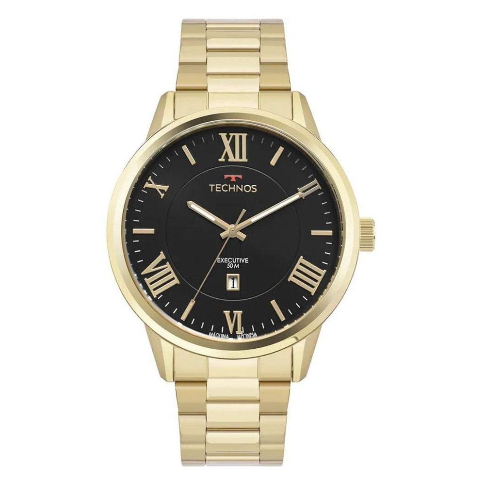 Relógio de Pulso Technos Classic Executive Masculino Analógico Aço Inóx Prova D Àgua 50M Numeros Romanos Dourado 2115MTY/1P