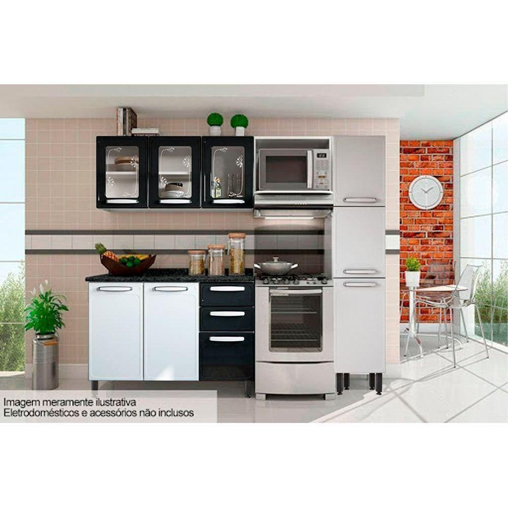 Cozinha Completa 4 Peças (1 Armário + 1 Balcão + 1 Paneleiro + 1 Complemento) C4p45 Branco/preto