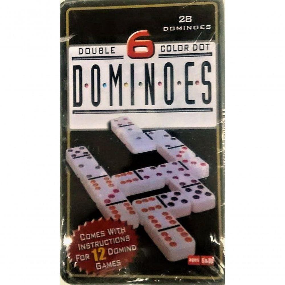 Jogo De Dominós 28 Peças E 9 Cores + Lata - Dominoes