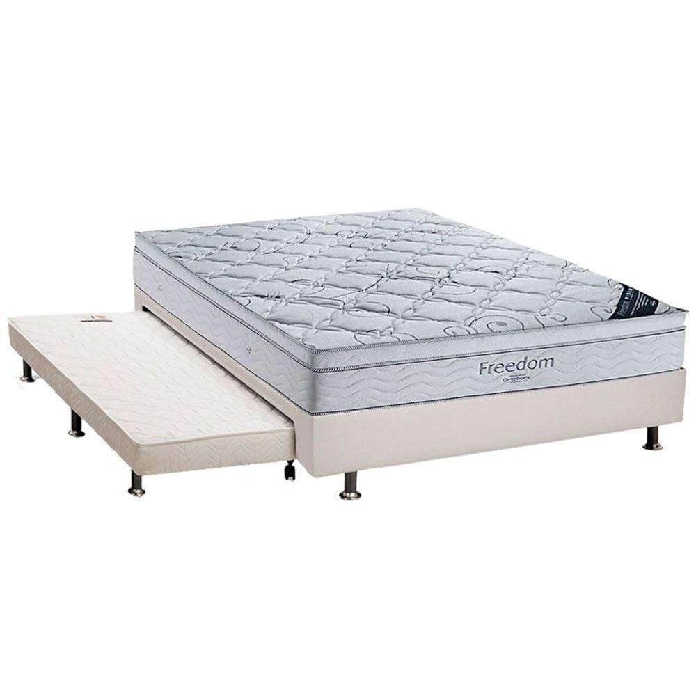 Cama Box C/Auxiliar Casal: Colchão Ortobom Superpocket Freedom Visco + Base Branco(138X188)