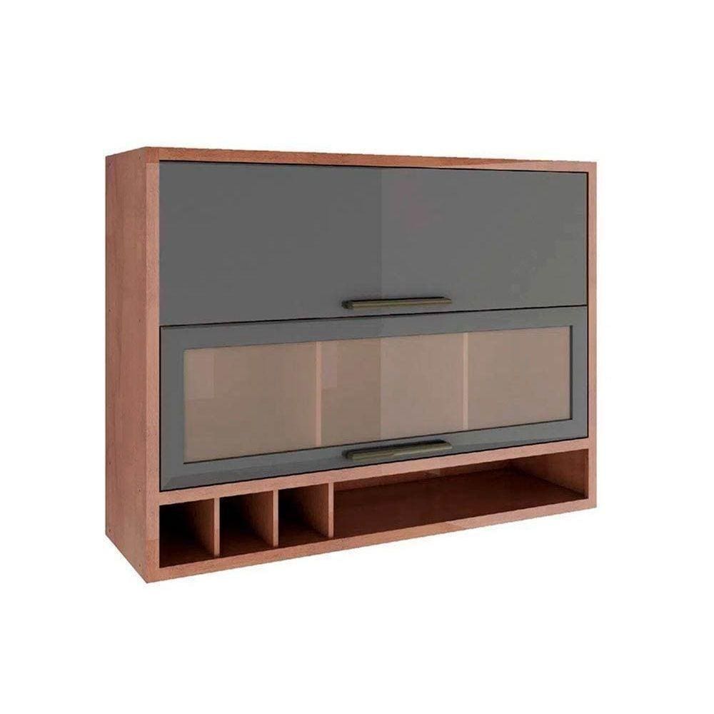 Armário Aéreo P/ Cozinha Syrah Reflecta C/ 2 Portas (1 C/ Vidro) 120cm Castanho/chumbo - Ronipa