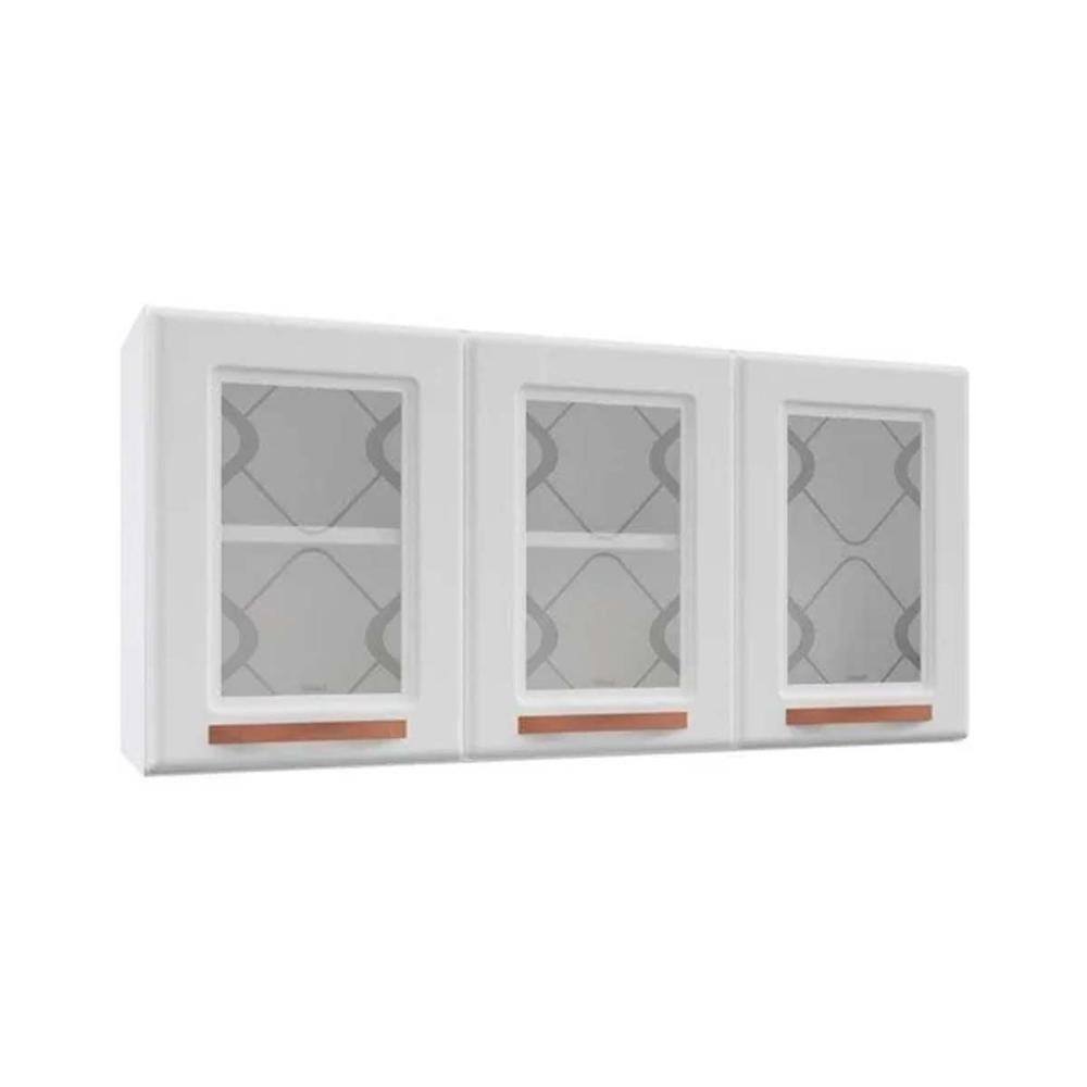 Armário Aéreo Cozinha Modulado Mirage New 3 Portas C/ Vidro Branco - Telasul