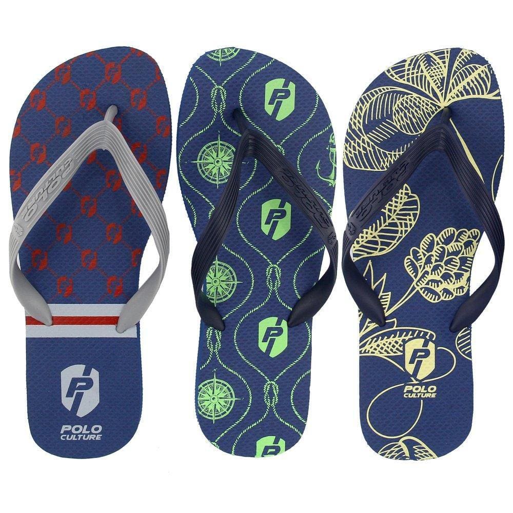 Chinelo Masculino Borracha Polo Culture Estampado Kit 3