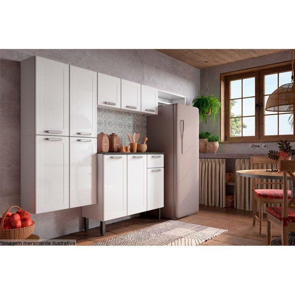 Kit De Cozinha Modulada 4 Peças (1 Armário + 1 Balcão + 1 Paneleiro + 1 Complemento) C4p90 Branco