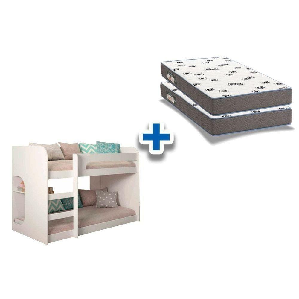 Colchão D33 Ortobom (2Un) + Beliche Ema Branco
