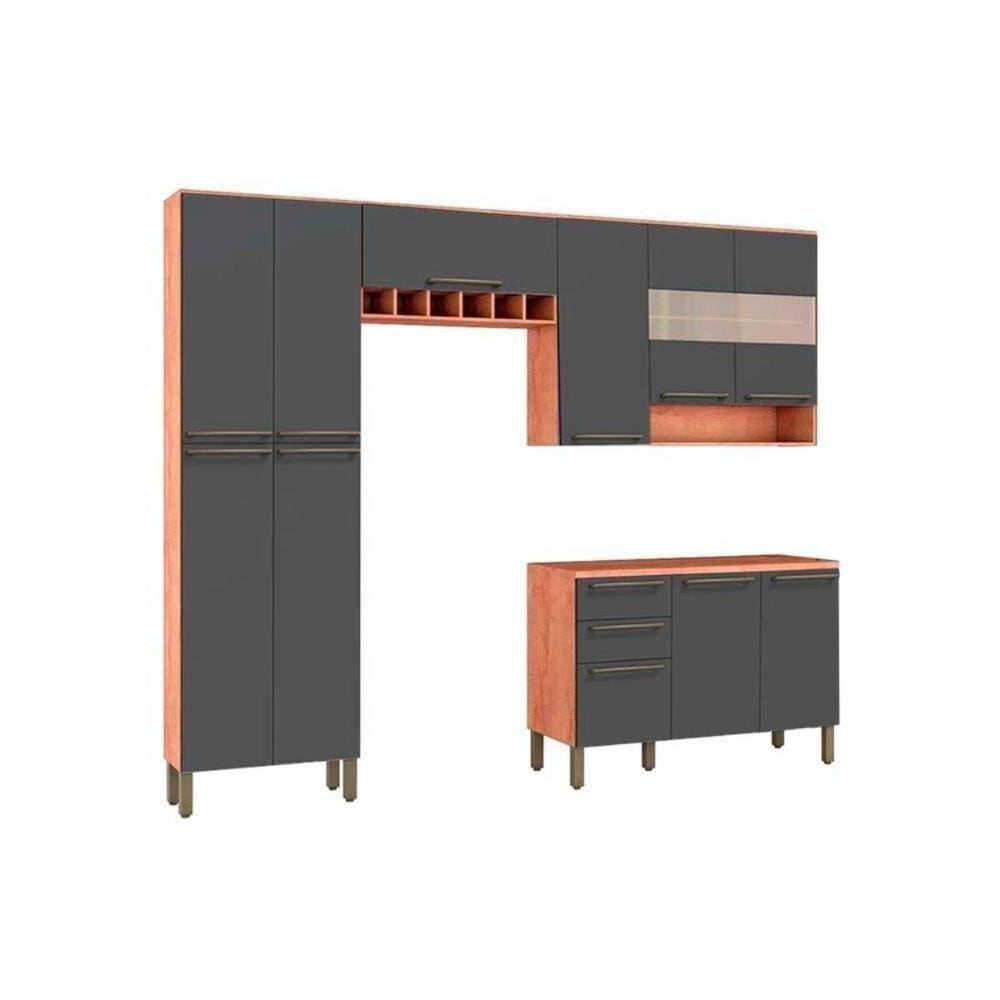 Cozinha Completa Napoli Prime 4Pçs (2 Armários + 1 Balcão + 1 Paneleiro) C4p01 Castanho/chumbo