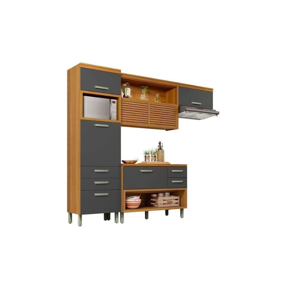 Cozinha Modulada Nesher Princesa 3 Peças (balcão + Aéreo + Paneleiro) C3p23 Freijo/grafite