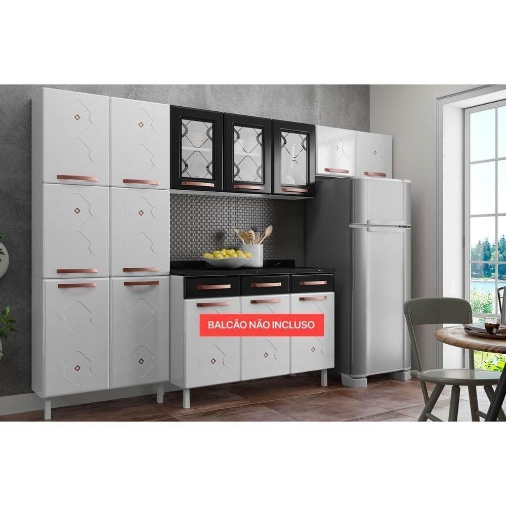 Cozinha Modulada Completa Mirage New 3 Peças (2 Armários + 1 Paneleiro) Cpt114 Branco/preto