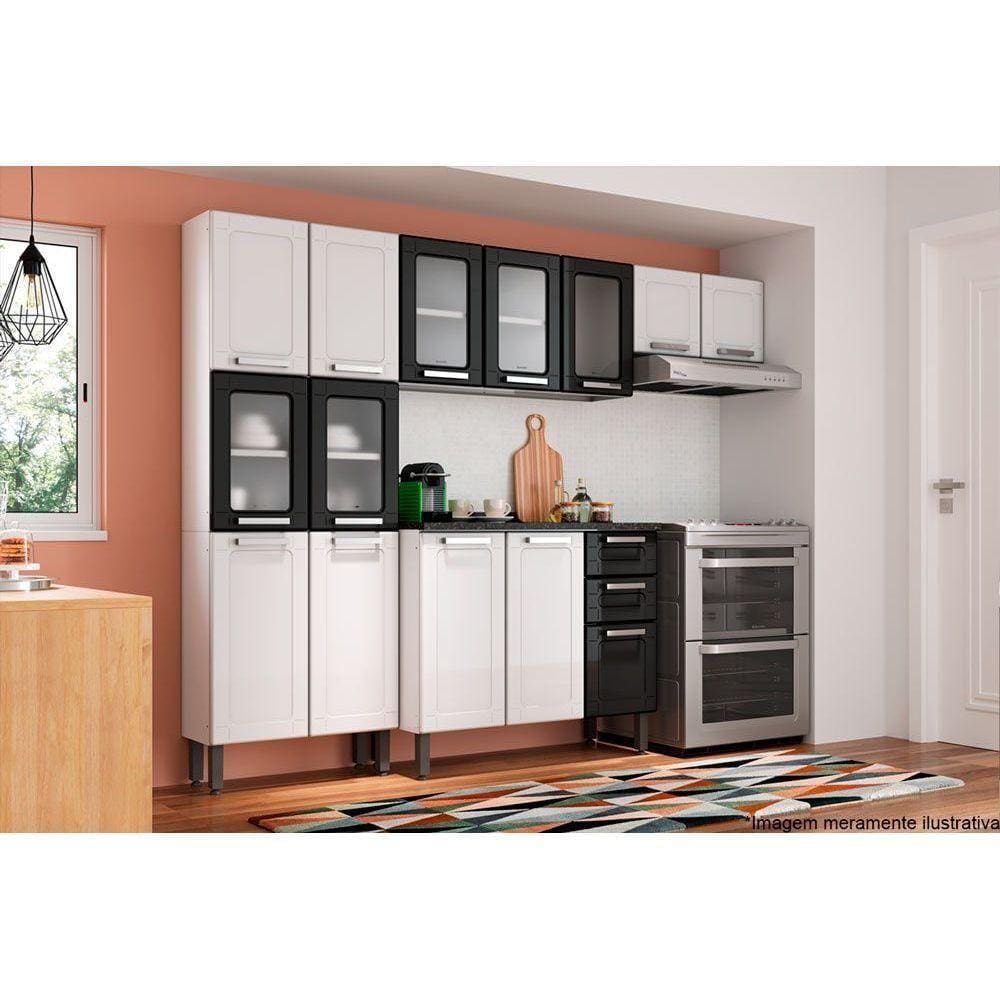 Cozinha Modulada Completa Múltipla 4 Peças (2 Armários + 1 Balcão + 1 Paneleiro) C4p83 Branco/preto