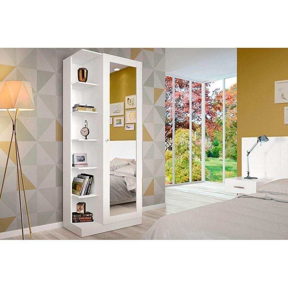 Armário Sapateira Quarto Duetto C/ 1 Porta C/ Espelho Branco - Henn