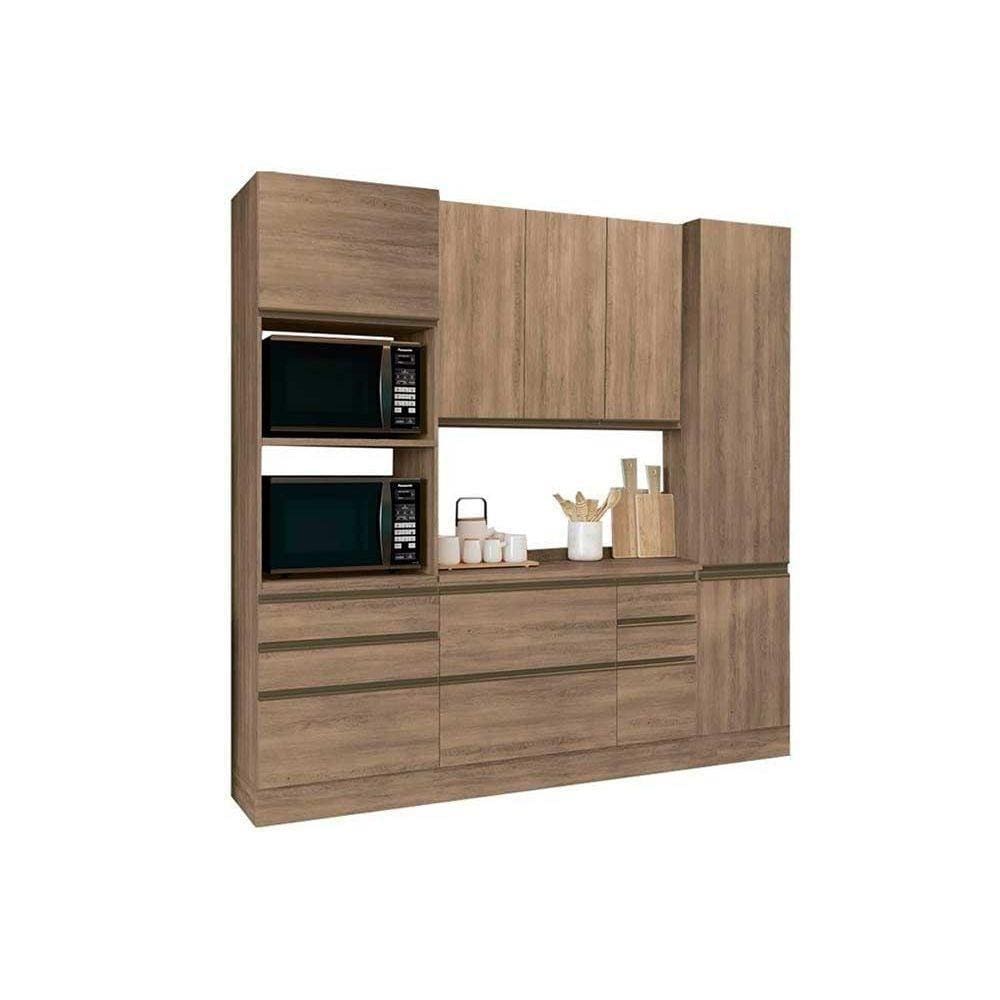 Kit De Cozinha 5 Peças Maxxi (1 Armário + 1 Balcão + 2 Paneleiros + 1 Complemento) C5p27 Nogal