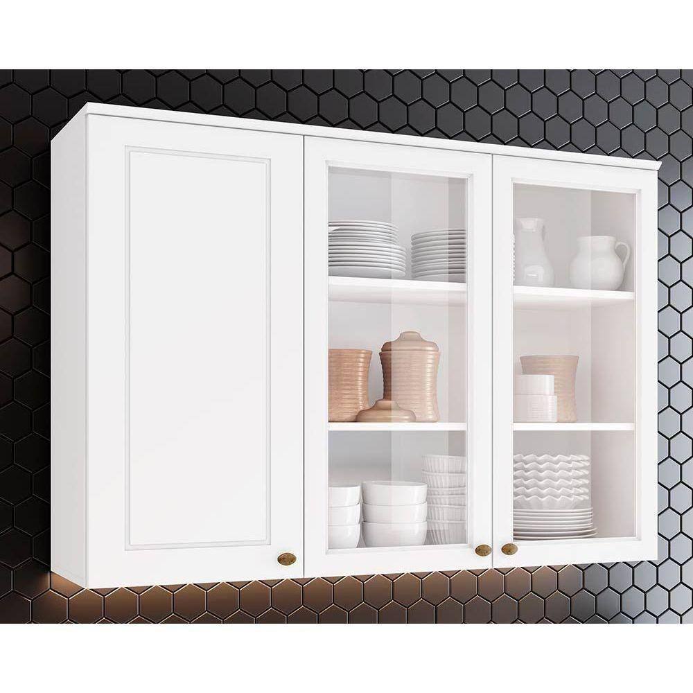 Armário De Cozinha Modulado Americana 3 Portas Vidro (2 C/ Vidro) Branco - Henn