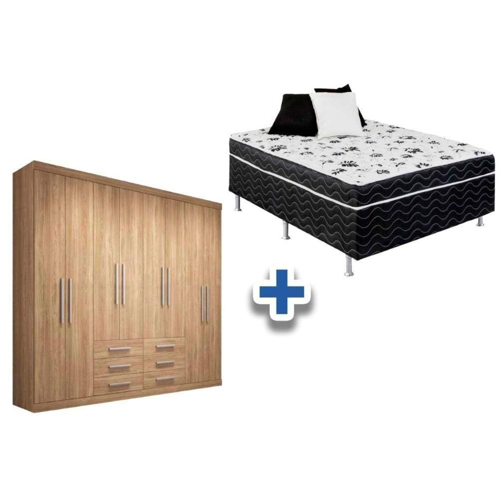 Cama Box Conjugada Casal Union Ortobom + Guarda Roupa Master 8.6 Atacama