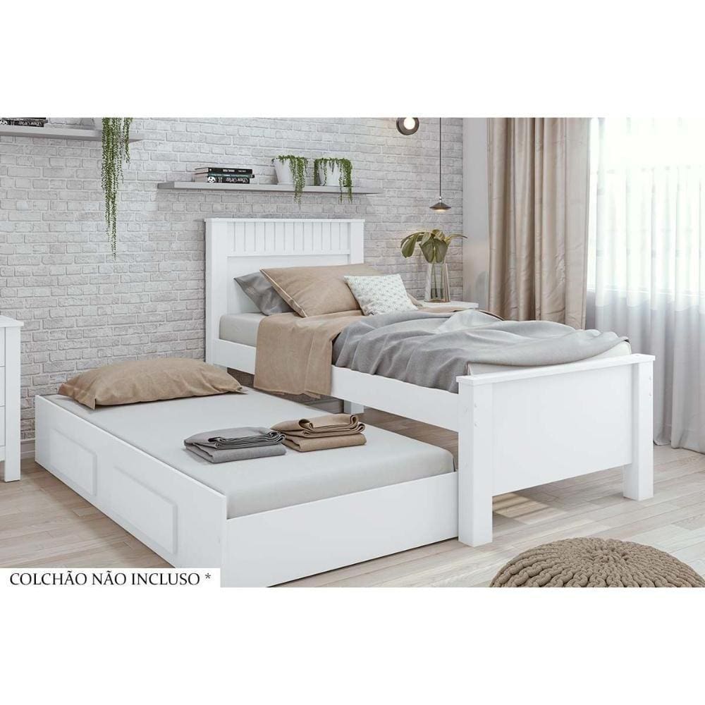 Cama Solteiro Athenas 2 Gavetas C/Auxiliar Branco - Lopas
