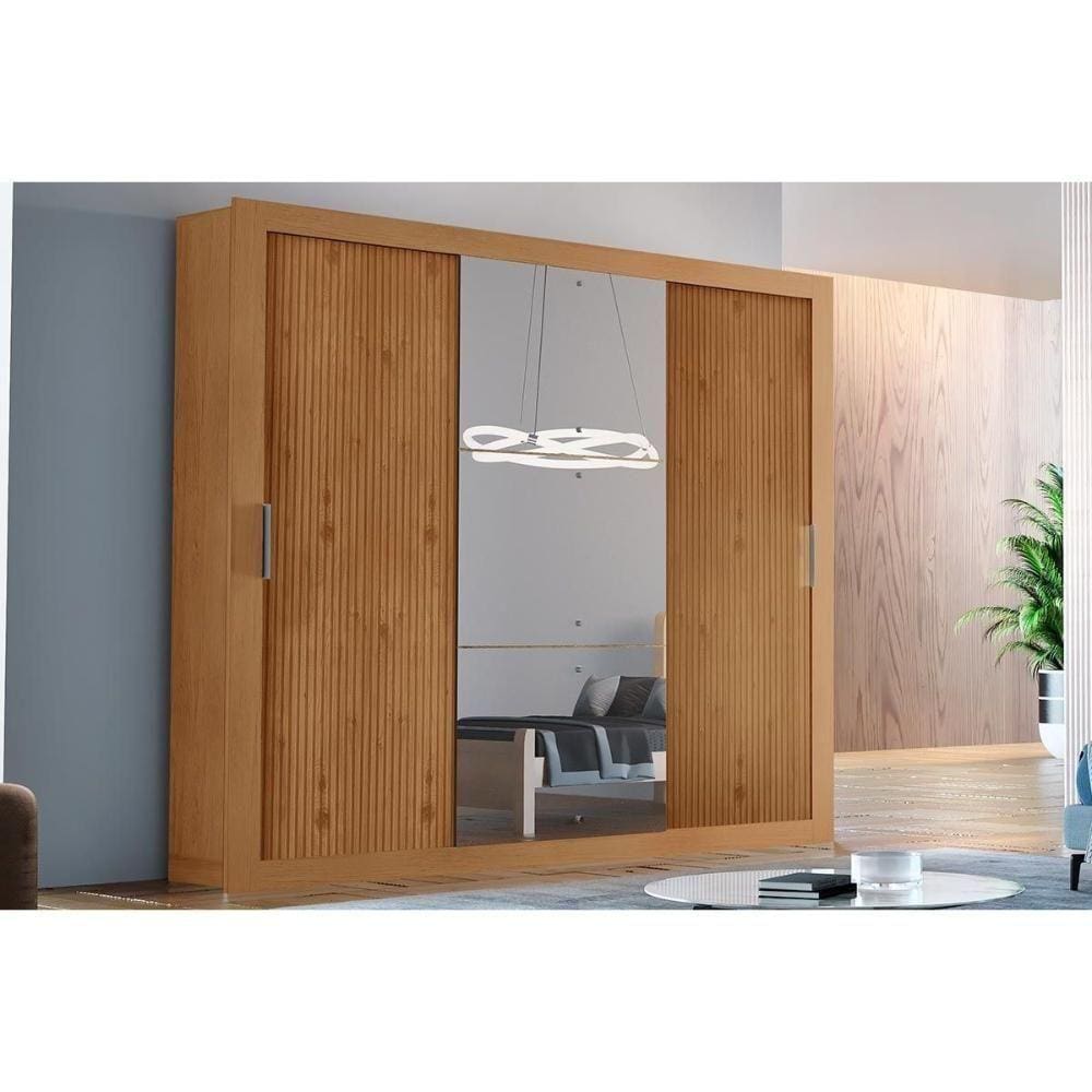Guarda Roupa Casal 3 Portas E 4 Gavetas Veneza Luxo Naturale-Naturale Ripado-Flex - Rufato
