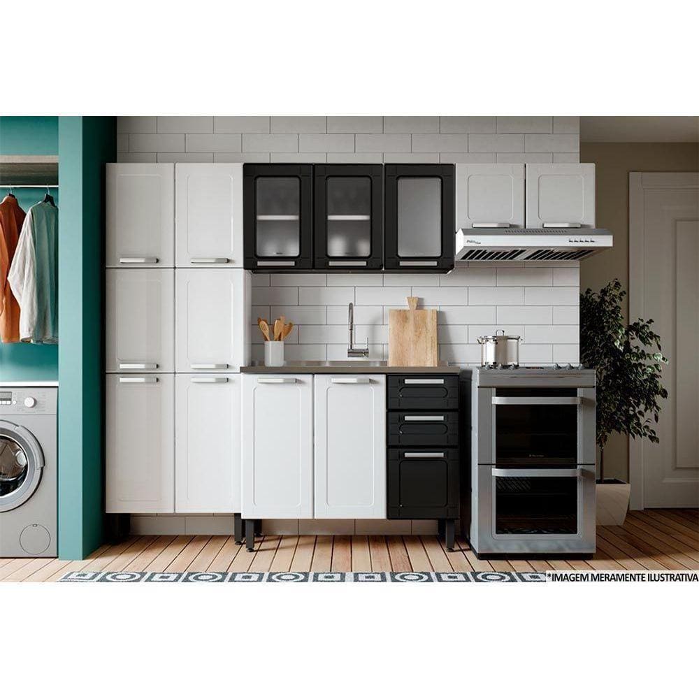 Cozinha Modulada Múltipla 4 Peças (2 Armários + 1 Balcão + 1 Paneleiro) C4p76 Branco/preto
