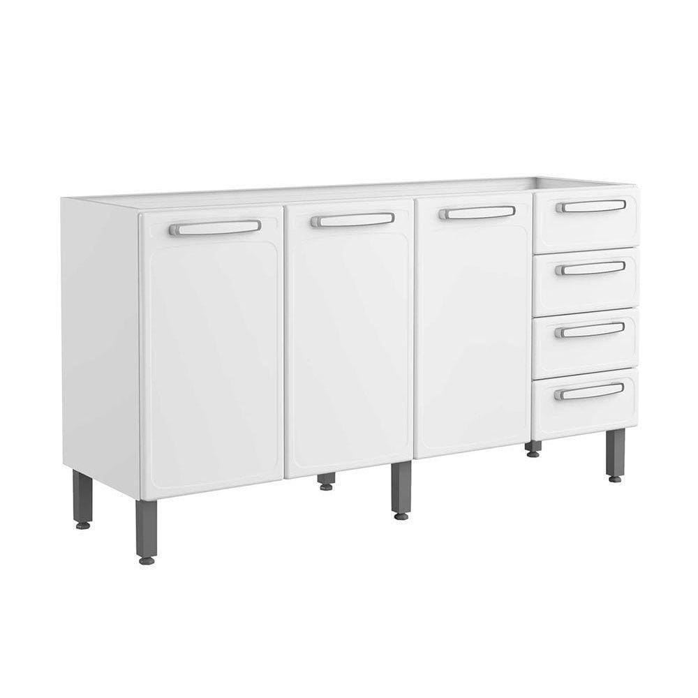 Gabinete De Cozinha Modulado Balcão Evidence 7028 3 Portas 4 Gavetas S/ Tampo Branco - Bertolini