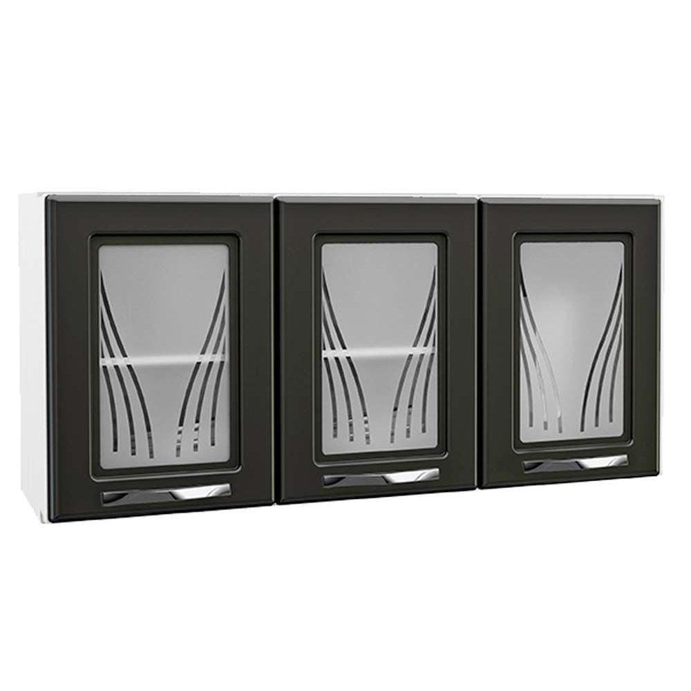 Módulo Cozinha Telasul Star New Armário 3 Portas C/vidro Branco/preto
