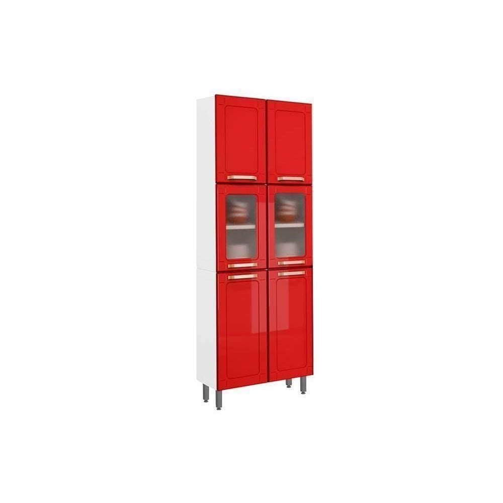 Paneleiro De Cozinha Colors 6037 6 Portas (2 Vidro) 70cm Branco/vermelho - Bertolini
