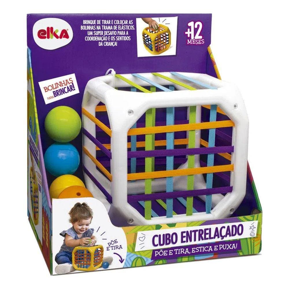 Cubo Entrelaçado Bolinhas Chocalho Elka Diversão Sensorial para Bebês Brinquedo Infantil 1 ano+