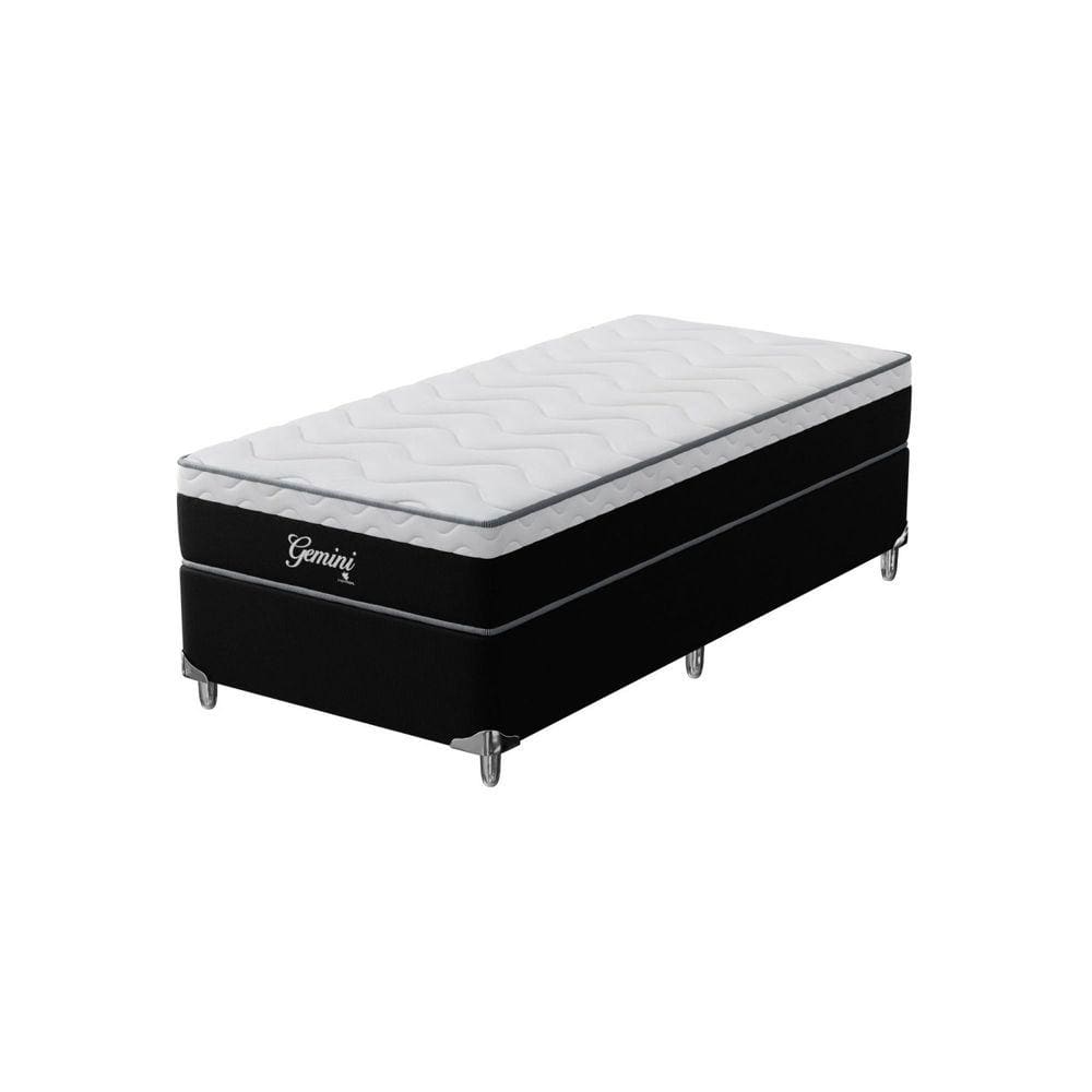 Cama Box Solteiro Gemini 78x188x68cm Molas Ensacadas Montreal Branco/Preto