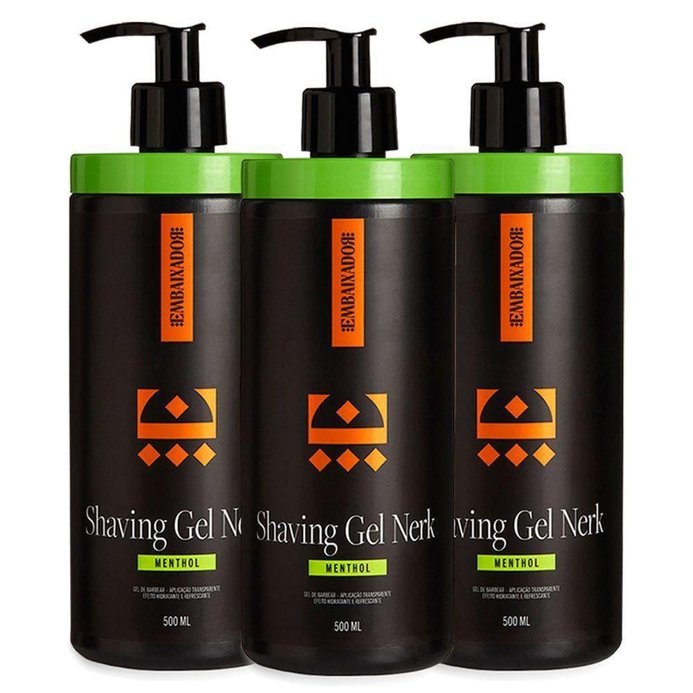 Kit 3 Shaving Gel De Barbear Nerk Menthol Embaixador 500Ml