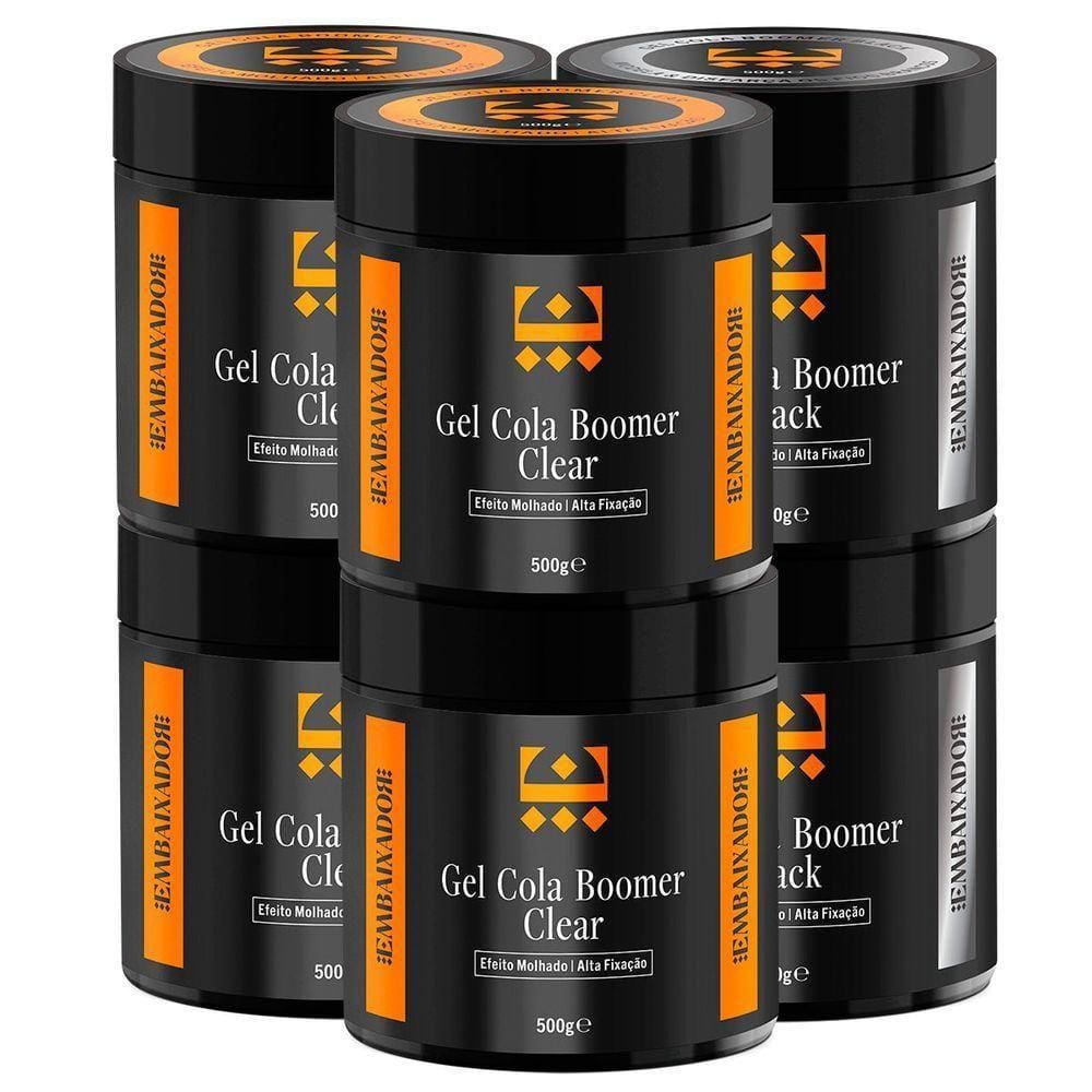 Kit 04 Gel Cola Boomer Clear + 02 Gel Boomer Black Embaixador 500G