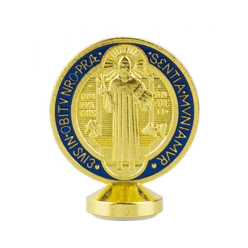 Medalhão São Bento Dourado Azul Ou Prateado Azul Metal Uso
