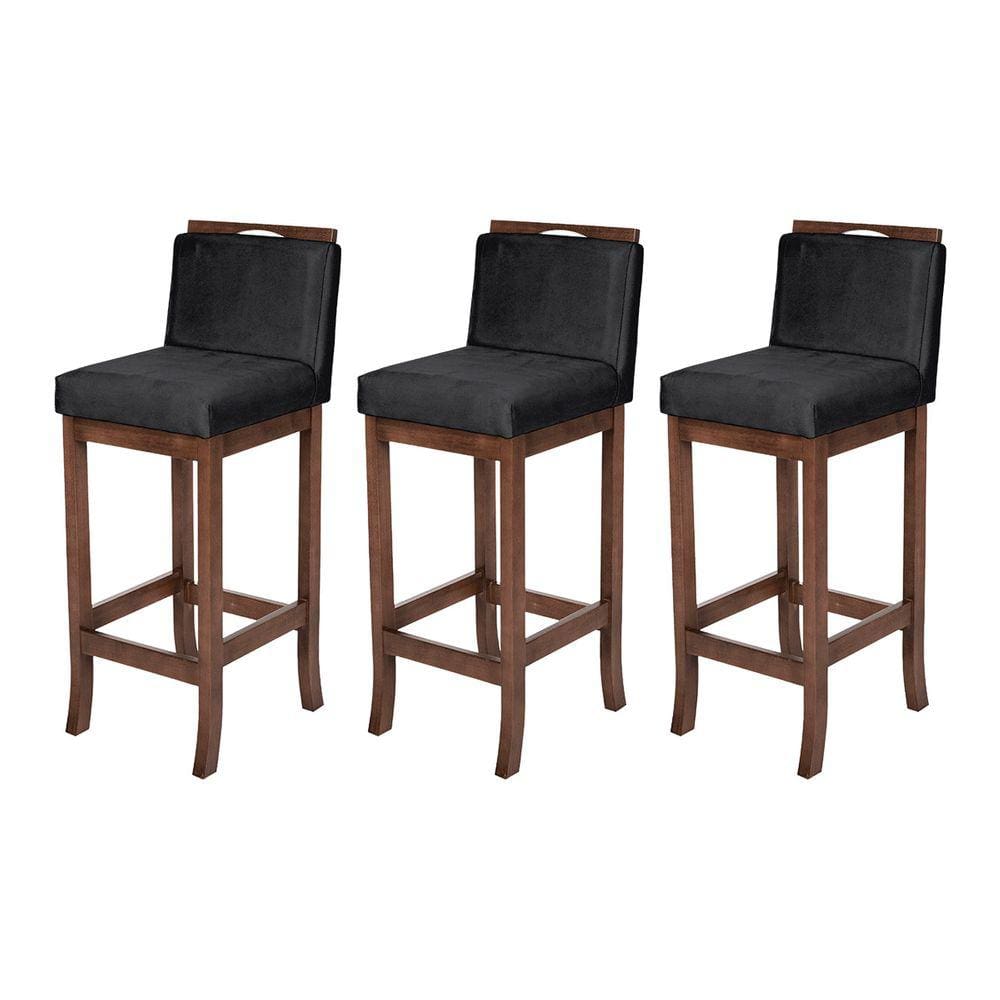 Kit 3 Banquetas Alta para Balcão Turim Madeira Capuccino Suede Preto CCS
