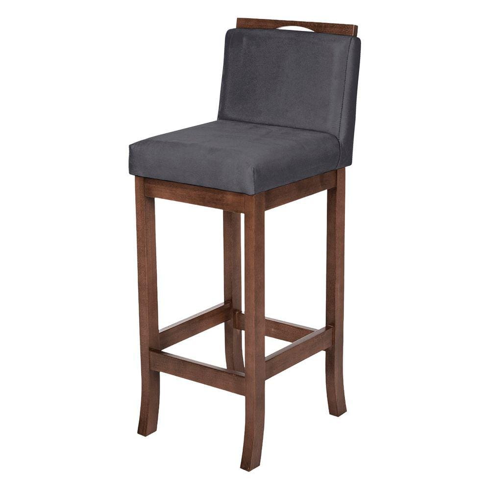 Banqueta Alta para Bancada Gourmet Turim Madeira Capuccino Suede Cinza CCS