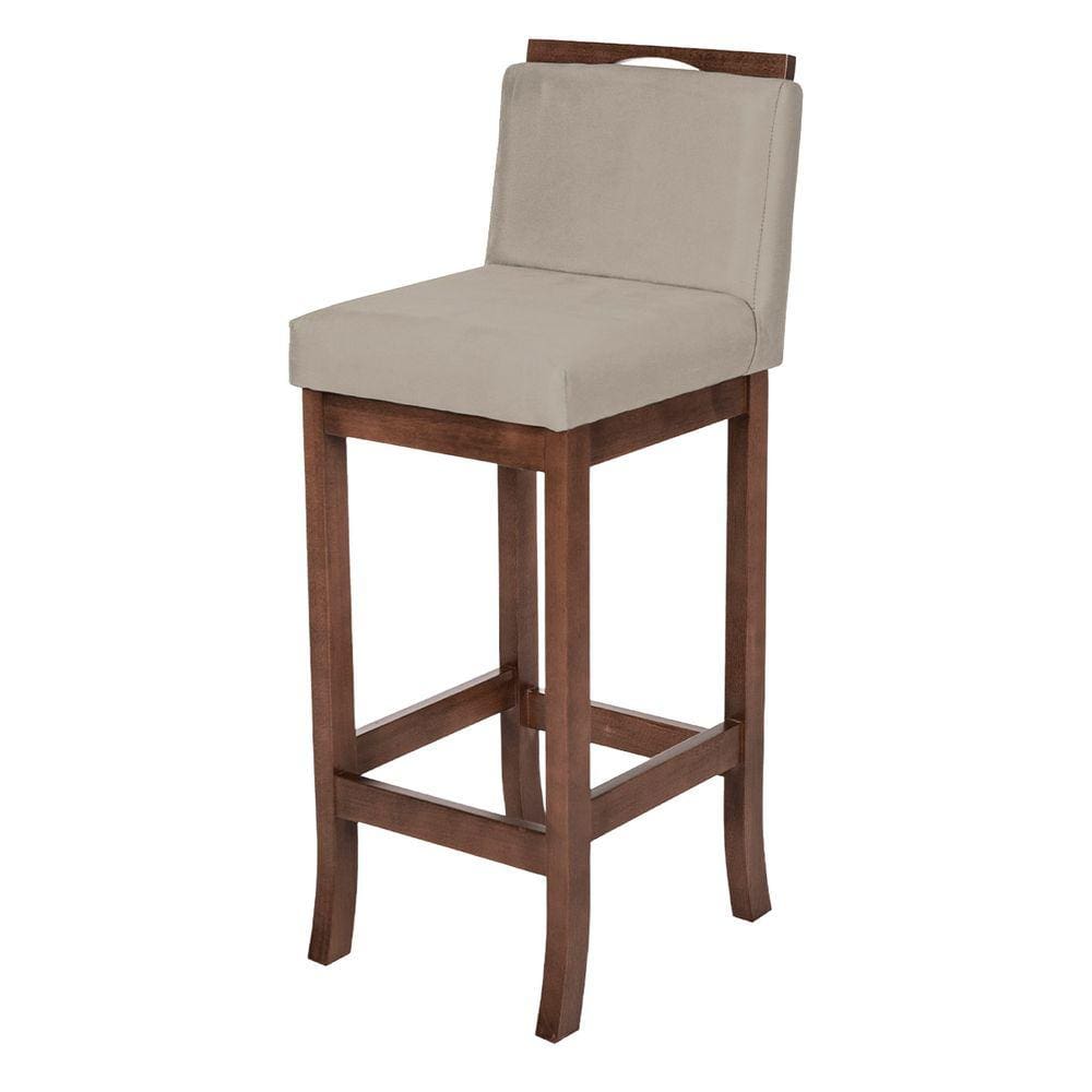 Banqueta Alta para Bancada Turim Madeira Capuccino Suede Bege CCS