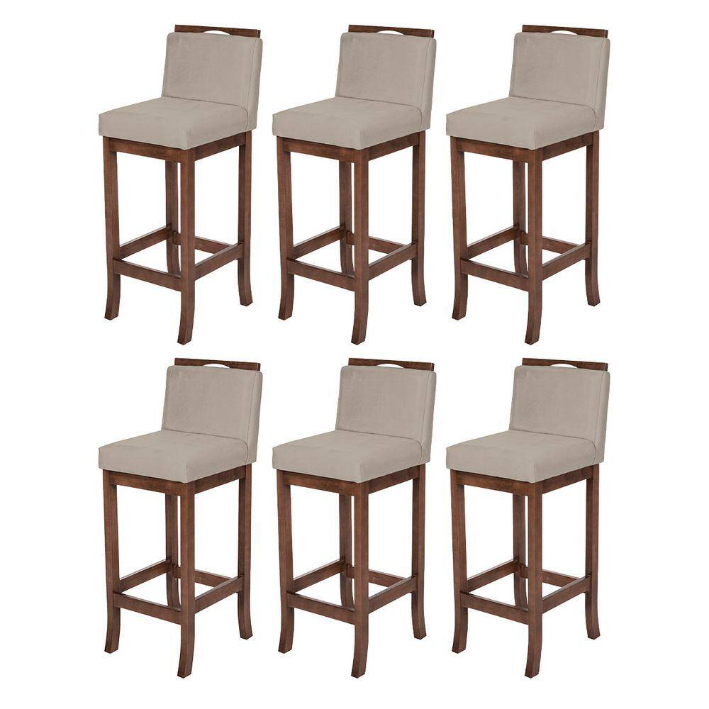 Kit 6 Banquetas Média Turim Madeira Capuccino Suede Bege CCS
