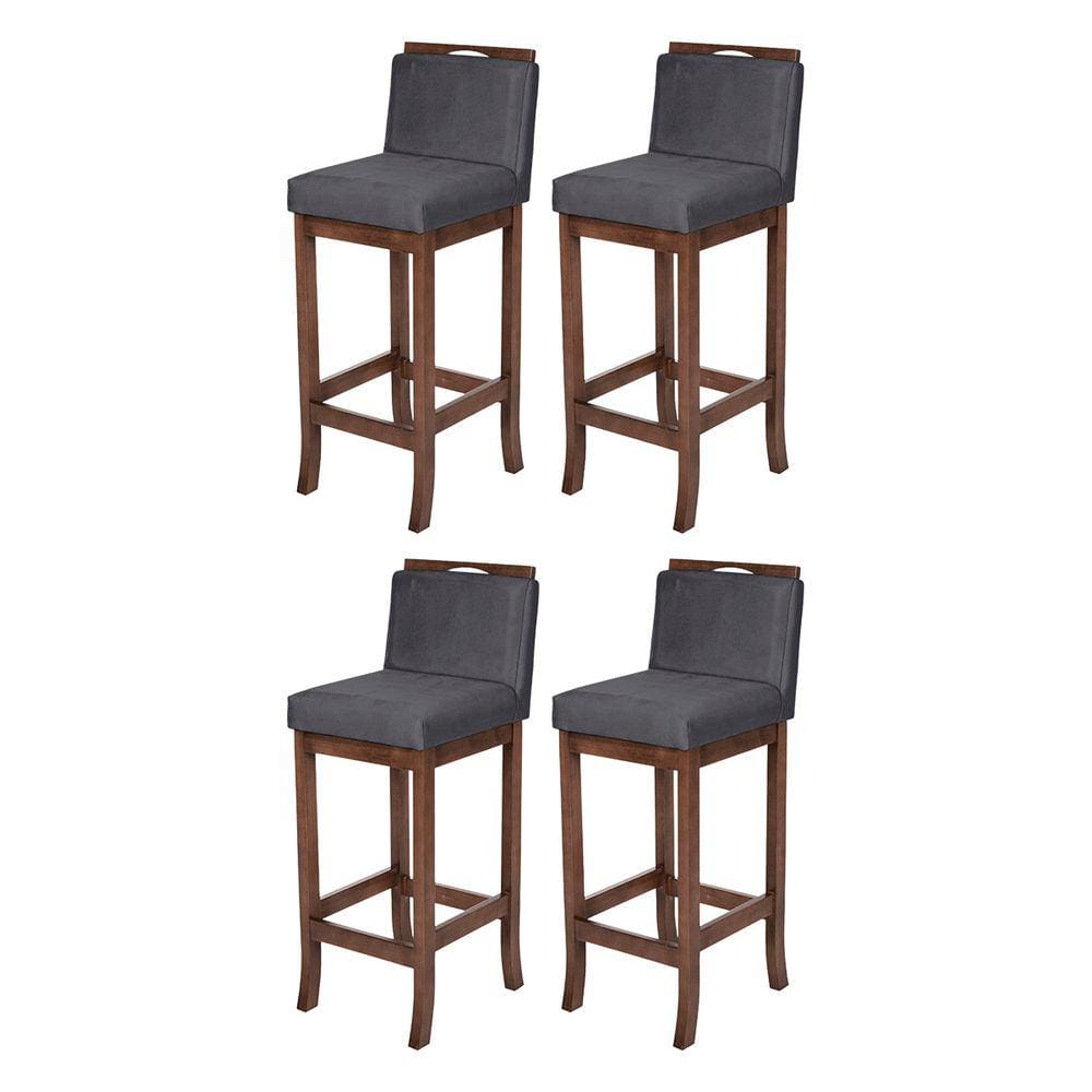 Kit 4 Banquetas Média em Madeira Capuccino Turim Suede Cinza CCS