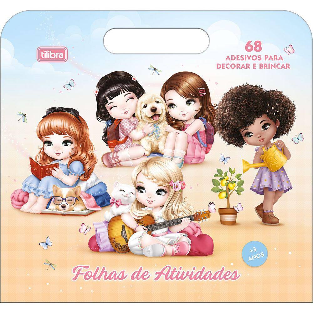 Álbum para Colorir Pintar Personagem Maleta Jolie 16 Páginas + 68 Adesivos Divertidos Tilibra