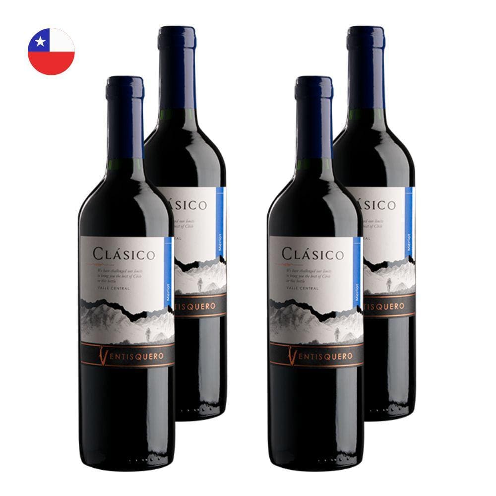 Kit 4 Vinhos Ventisquero Clásico Merlot Tinto Chile 750ml