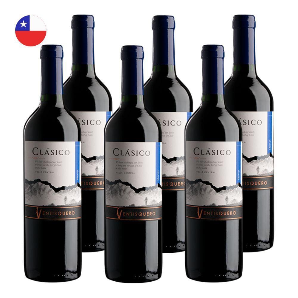 Kit 6 Vinhos Ventisquero Clásico Merlot Tinto Chile 750ml