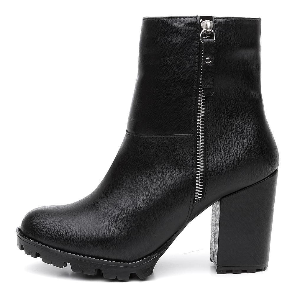 Bota Coturno Feminina Couro Zíper Cano Médio Lisa Casual