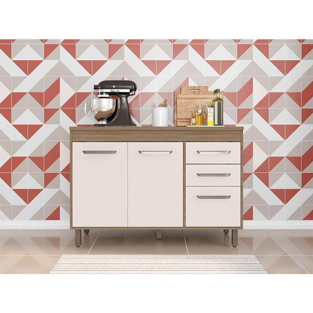 Balcão de Cozinha Ambiente Barcelona 120cm Carvalho OAK Off White - Poliman