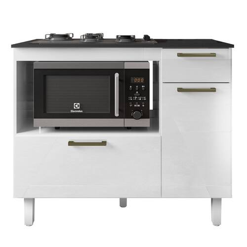 imagem-Balcão de Cozinha Para Cooktop 5 Bocas Nicho para forno 2 Portas 1,10m Master Branco Zanzini