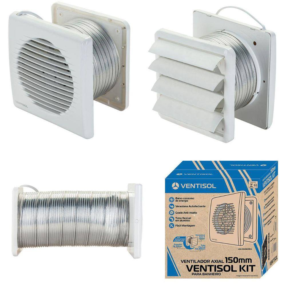 Kit Exaustor Banheiro Completo Bivolt 15Cm Duto Grade Inseto