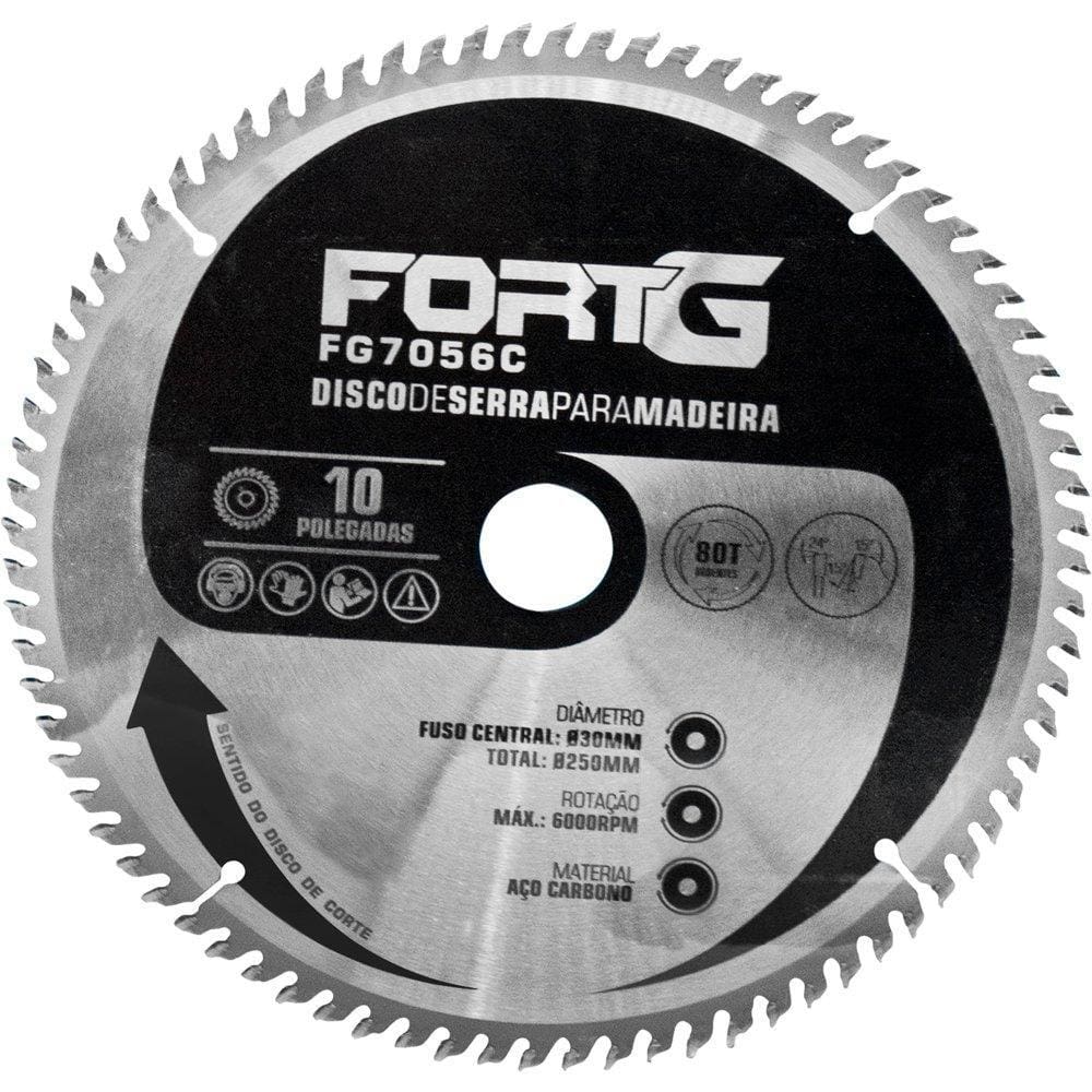 Disco de Serra para Madeira em Aço Carbono 10 Pol. 250x30mm