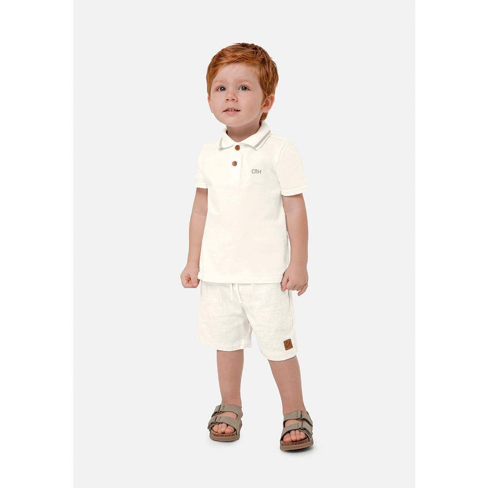 Conjunto Infantil Masculino Camisa Polo E Bermuda Linho Carinhoso Ref:1000108936 10/12