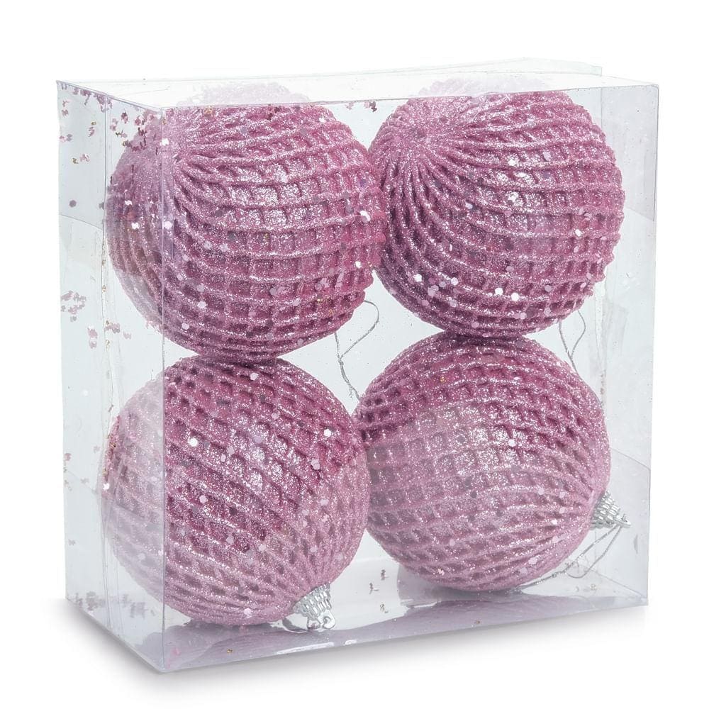 Bola De Natal Texturizada Com Glitter 10cm Jogo 4 Unid