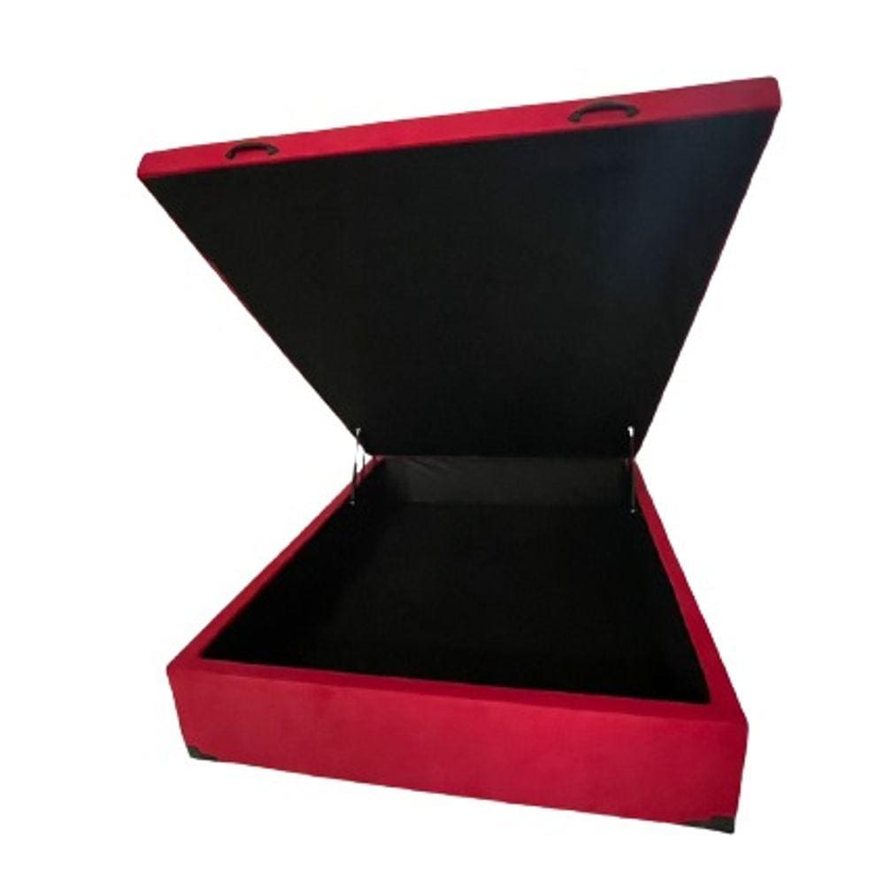 Cama Box Baú Viúvão Blindado Suede Vermelho Com 128Cm de Largura