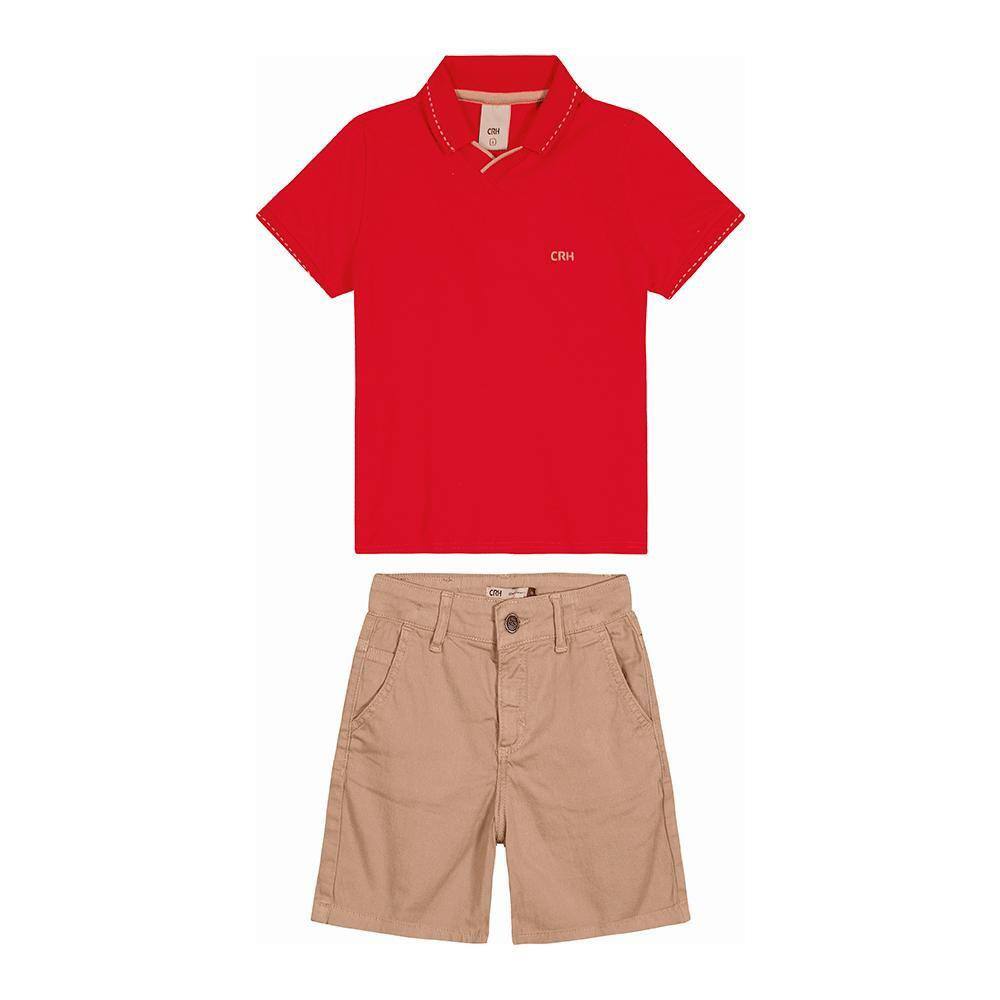 Conjunto Infantil Masculino Camisa Polo E Bermuda Sarja Carinhoso Ref:1000109032 10/16