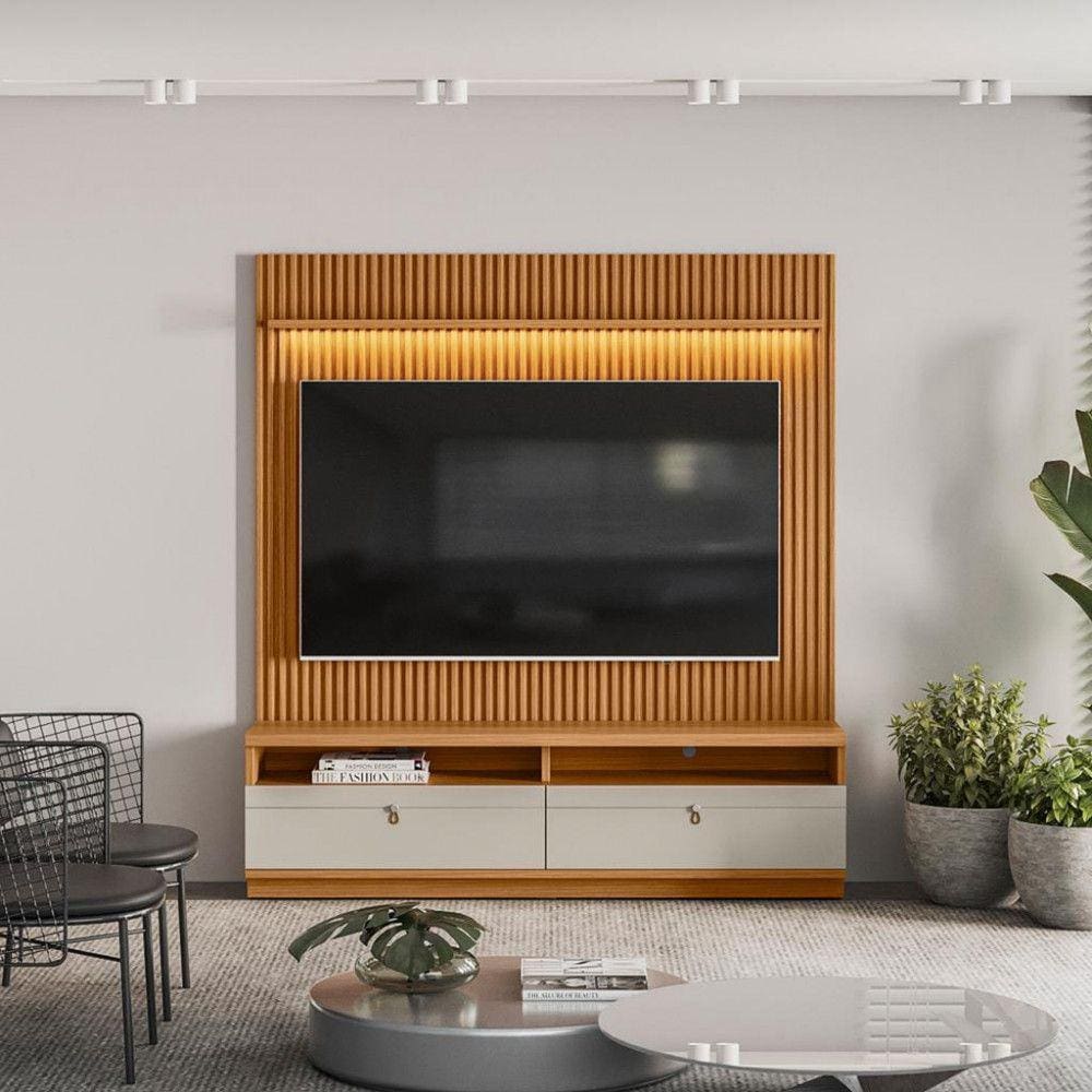 Rack Painel para TV de até 75 Polegadas 2 Gavetas Ouro Preto Linea Brasil