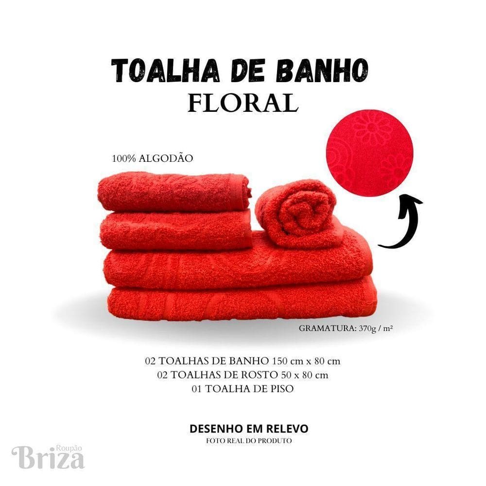 Jogo De Toalha De Banho E Rosto 5 Pçs Briza - Floral Goiaba