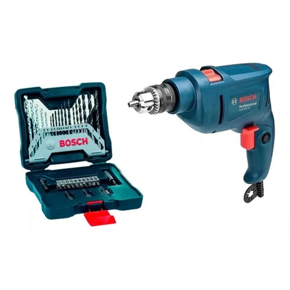 Kit Furadeira De Impacto Profissional Bosch GSB 450 450W 220V + Kit de Pontas e Brocas Bosch X-Line 33 Peças