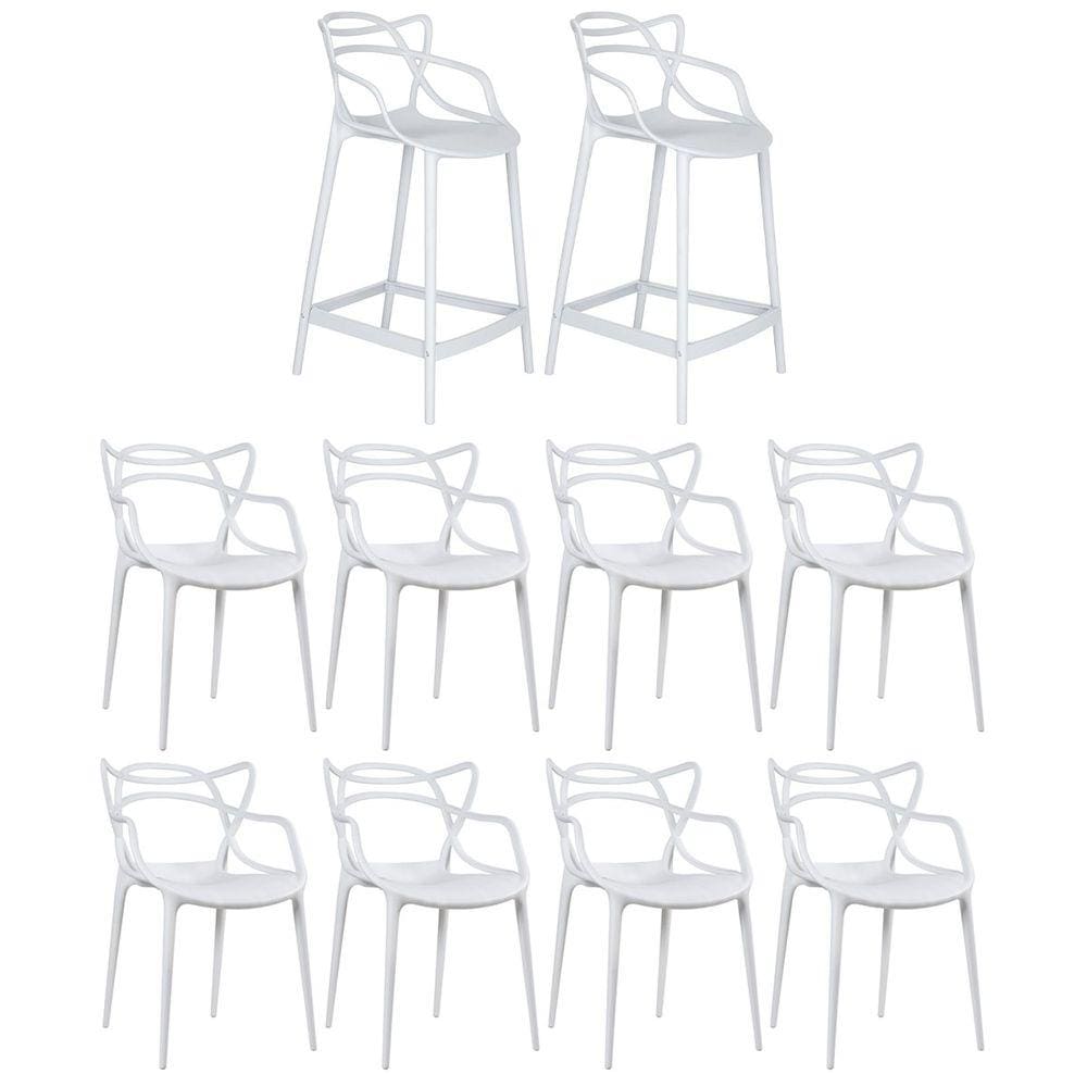 Kit 8 cadeiras + 2 banquetas médias Masters Allegra