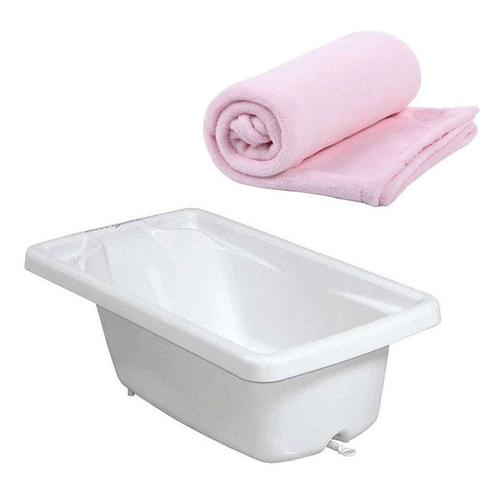 Banheira Avulsa Branco Com Cobertor De Microfibra Mami Rosa